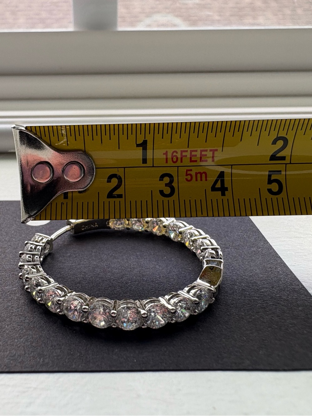 Silver Tone CZ Hoop Earrings | Sparkling Round Stone Latch Back Hoops - Picture 11 of 12
